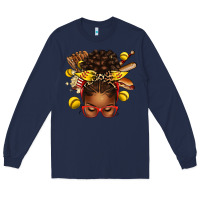Navy softball afro messy bun Long Sleeve Tee - texasbilliewilder