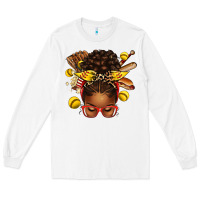 White softball afro messy bun Long Sleeve Tee - texasbilliewilder