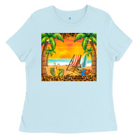 Baby Blue sunset beach Ladies Tee - BarkalooDesign