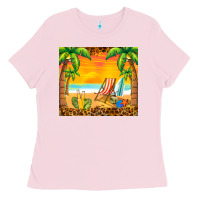 Bubblegum Pink sunset beach Ladies Tee - BarkalooDesign