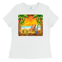 White sunset beach Ladies Tee - BarkalooDesign