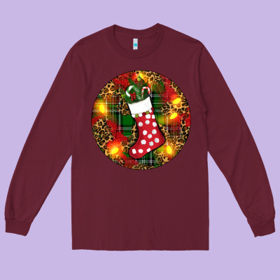 Long Sleeve Tee Santa Stocking Christmas