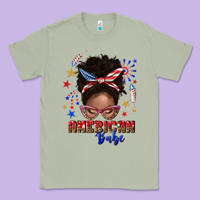 Classic Tee American babe afro messy bun