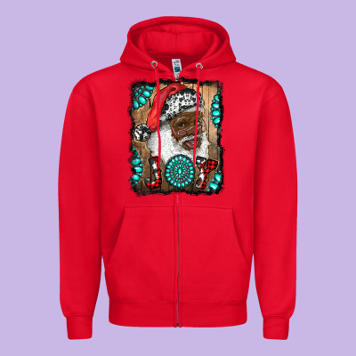 African American Santa Joy Zipper Hoodie Designed By Ranaportraitstore