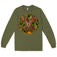 Army Green Christmas Reindeer Long Sleeve Tee - RanaPortraitStore