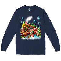 Navy christmas santa and friends train Long Sleeve Tee - Zillion Design Studio
