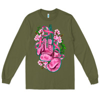 Army Green cancer boxing gloves with ribbon Long Sleeve Tee - AdoDesignShop