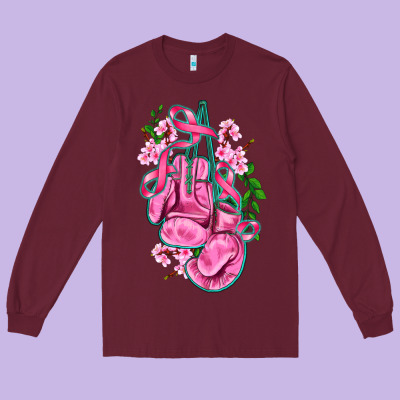 Cancer Boxing Gloves With Ribbon Long Sleeve Tee Designed By Adodesignshop