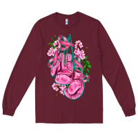 Burgundy cancer boxing gloves with ribbon Long Sleeve Tee - AdoDesignShop