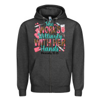 Charcoal Heather she works willingly with her hands Zipper Hoodie - texasbilliewilder