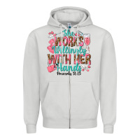 Dove Grey she works willingly with her hands Zipper Hoodie - texasbilliewilder