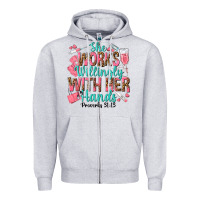 Heather Grey she works willingly with her hands Zipper Hoodie - texasbilliewilder
