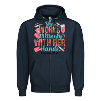Navy she works willingly with her hands Zipper Hoodie - texasbilliewilder