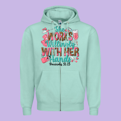 She Works Willingly With Her Hands Zipper Hoodie Designed By Texasbilliewilder