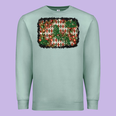 Christmas Ornament And Diamond Plaid  Background Premium Sweatshirt Designed By Bundleandbundleshop