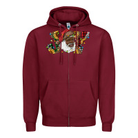 Burgundy african american santa joy with sunflowers Zipper Hoodie - RanaPortraitStore