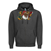 Charcoal Heather african american santa joy with sunflowers Zipper Hoodie - RanaPortraitStore