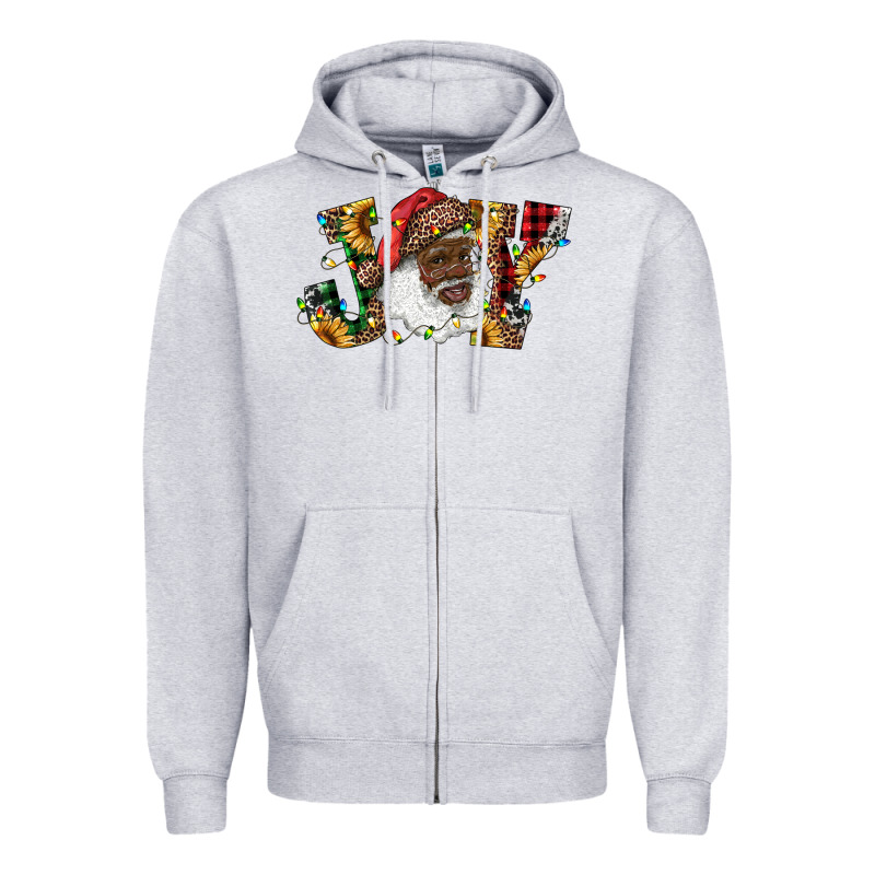 African American Santa Joy With Sunflowers Zipper Hoodie by RanaPortraitStore | Teevron
