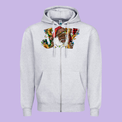 African American Santa Joy With Sunflowers Zipper Hoodie Designed By Ranaportraitstore