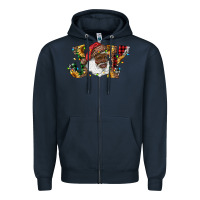 Navy african american santa joy with sunflowers Zipper Hoodie - RanaPortraitStore