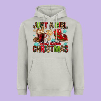 Just A Girl Who Loves Christmas Heavyweight Hoodie Designed By Fadigitalartstudio