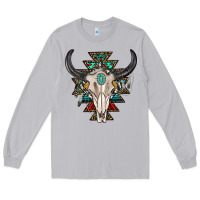 Moon Dust western aztec bull skull with gemstone Long Sleeve Tee - texasbilliewilder