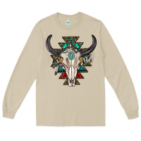 Mushroom western aztec bull skull with gemstone Long Sleeve Tee - texasbilliewilder