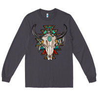 Smoke western aztec bull skull with gemstone Long Sleeve Tee - texasbilliewilder