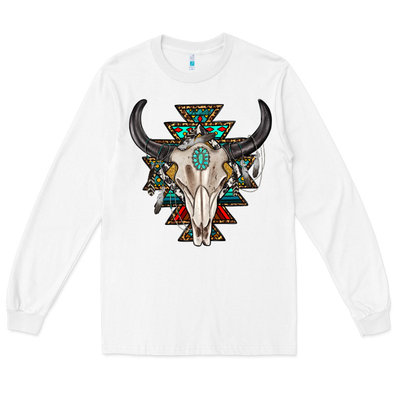 Western Aztec Bull Skull With Gemstone Long Sleeve Tee by texasbilliewilder | Teevron
