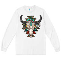 White western aztec bull skull with gemstone Long Sleeve Tee - texasbilliewilder