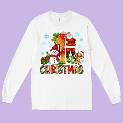 Long Sleeve Tee 1st christmas santa and snowman