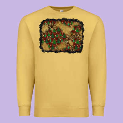 Christmas Trees And Leopard Background Premium Sweatshirt Designed By Bundleandbundleshop
