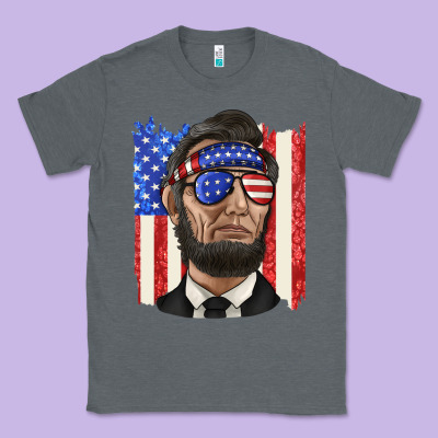 Classic Tee American flag with lincoln