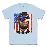 Dusty Blue American flag with lincoln Classic Tee - texasbilliewilder
