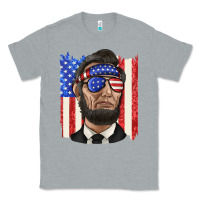 Heather Grey American flag with lincoln Classic Tee - texasbilliewilder