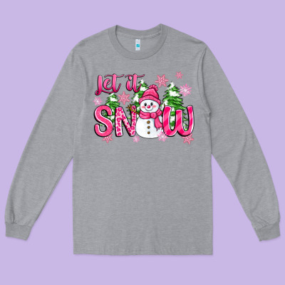 Long Sleeve Tee pink christmas let it snow
