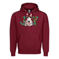 Burgundy Christmas joy bull terrier Zipper Hoodie - RanaPortraitStore