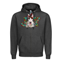 Charcoal Heather Christmas joy bull terrier Zipper Hoodie - RanaPortraitStore