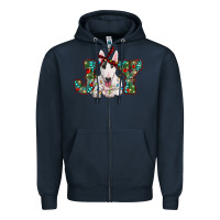 Navy Christmas joy bull terrier Zipper Hoodie - RanaPortraitStore