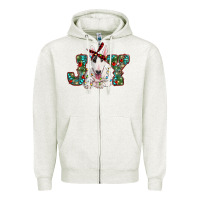 Oatmeal Heather Christmas joy bull terrier Zipper Hoodie - RanaPortraitStore