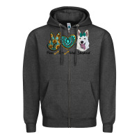 Charcoal Heather peace love white sepherd Zipper Hoodie - RanaPortraitStore