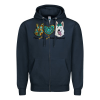 Navy peace love white sepherd Zipper Hoodie - RanaPortraitStore