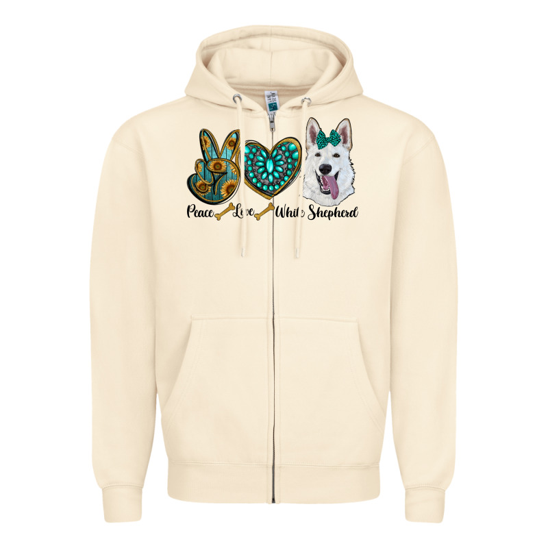Peace Love White Sepherd Zipper Hoodie by RanaPortraitStore | Teevron