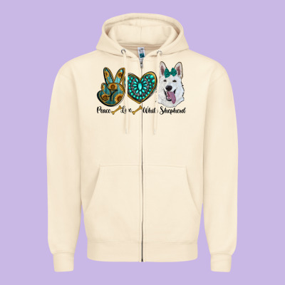 Peace Love White Sepherd Zipper Hoodie Designed By Ranaportraitstore