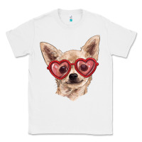 White chihuahua dog with love glasses Classic Tee - RanaPortraitStore