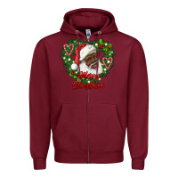 Burgundy merry christmas african american santa with wreath Zipper Hoodie - RanaPortraitStore