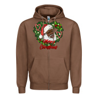 Chestnut merry christmas african american santa with wreath Zipper Hoodie - RanaPortraitStore