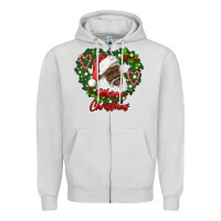 Dove Grey merry christmas african american santa with wreath Zipper Hoodie - RanaPortraitStore