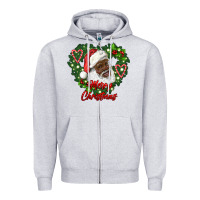 Heather Grey merry christmas african american santa with wreath Zipper Hoodie - RanaPortraitStore