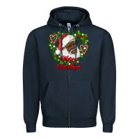 Navy merry christmas african american santa with wreath Zipper Hoodie - RanaPortraitStore